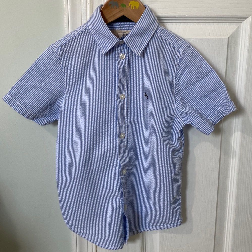 Boy’s Button Down Seersucker Short Sleeve Shirt Sz 6-7